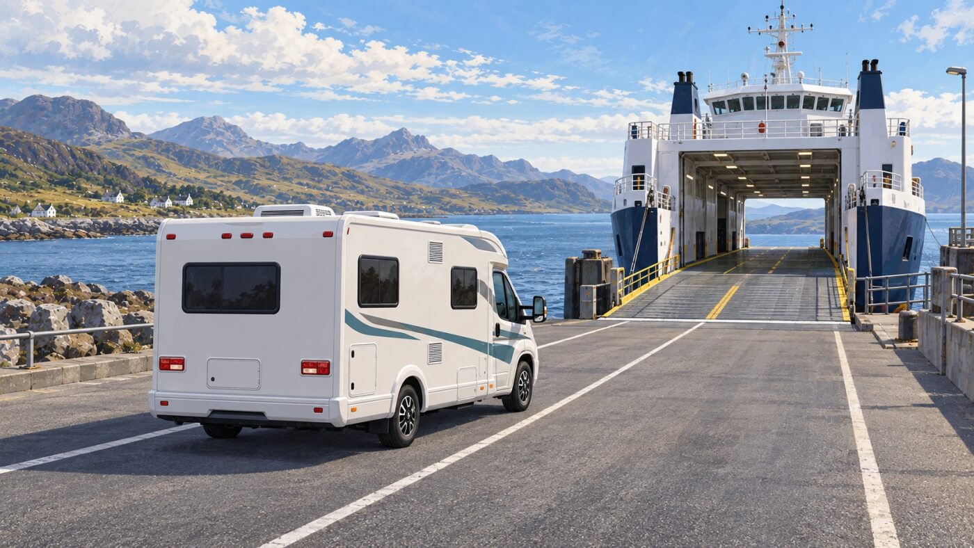 Autocaravana esperando para embarcar en el ferry hacia Skye
